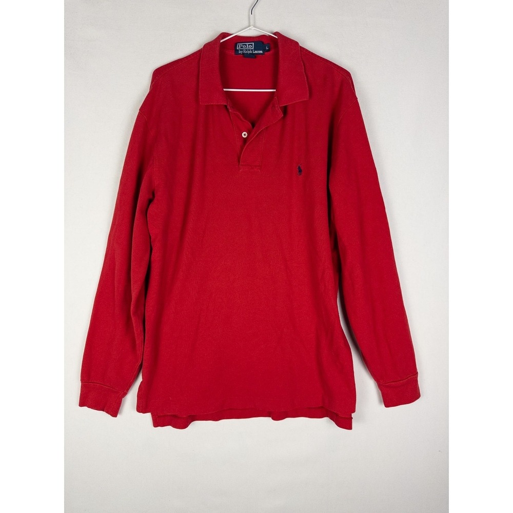 VTG Polo Ralph Lauren Polo Shirt Mens L Long Sleeve Cotton Rugby Pony Casual